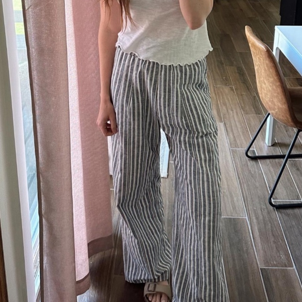 Striped linen wide leg pants